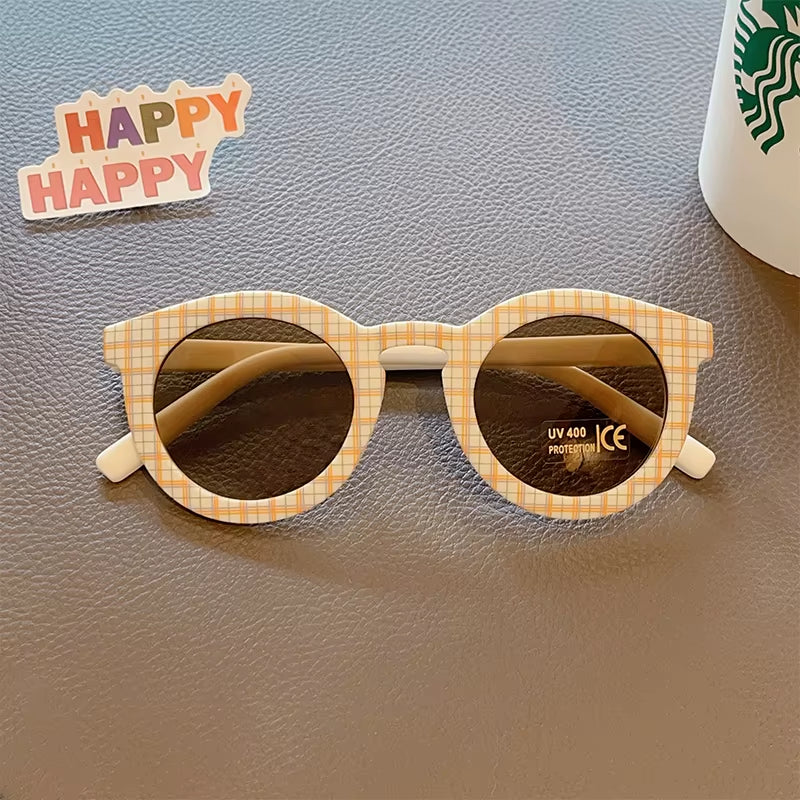 2023 New Kids Cute Checker Panel Color round UV400 Sunglasses Baby Girls Outdoor Sun Protection Sunglasses Children Sun Glasses