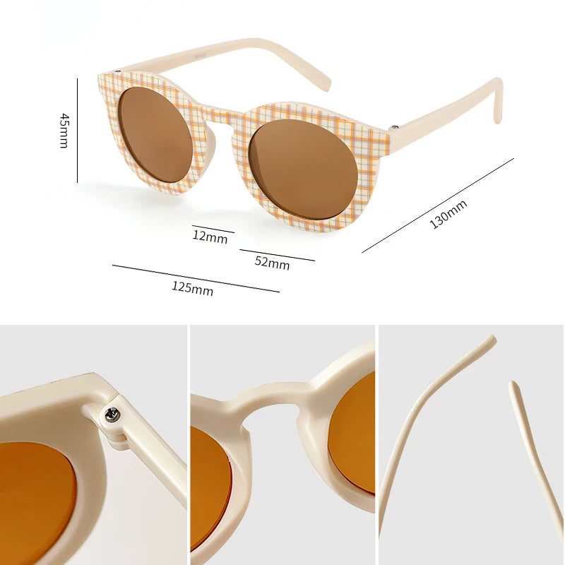 2023 New Kids Cute Checker Panel Color round UV400 Sunglasses Baby Girls Outdoor Sun Protection Sunglasses Children Sun Glasses