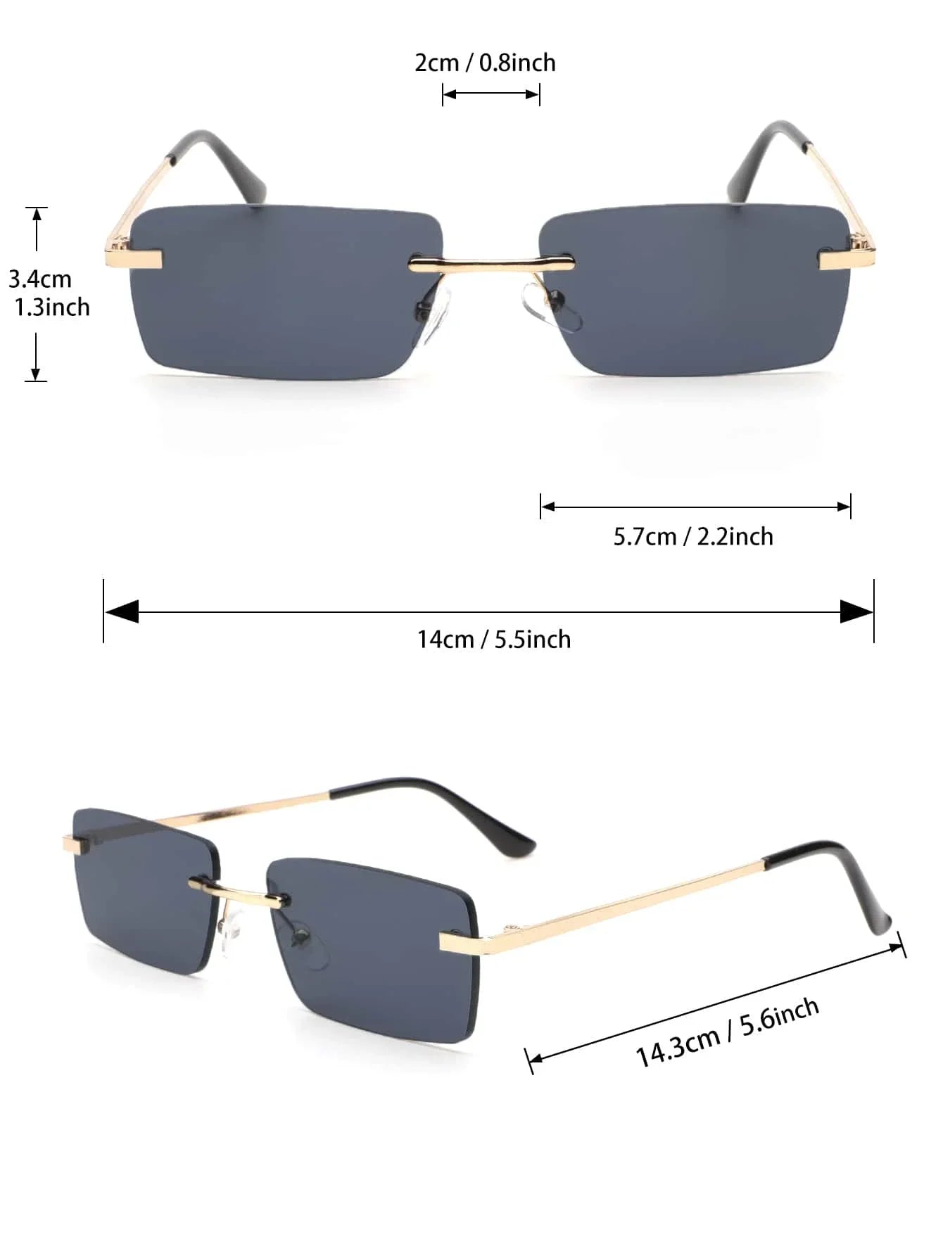 New Unisex Metal Square Frame Fashio Rimless Sunglasses for Outdoor Beach Party