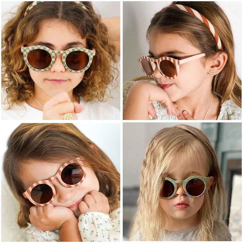 2023 New Kids Cute Checker Panel Color round UV400 Sunglasses Baby Girls Outdoor Sun Protection Sunglasses Children Sun Glasses